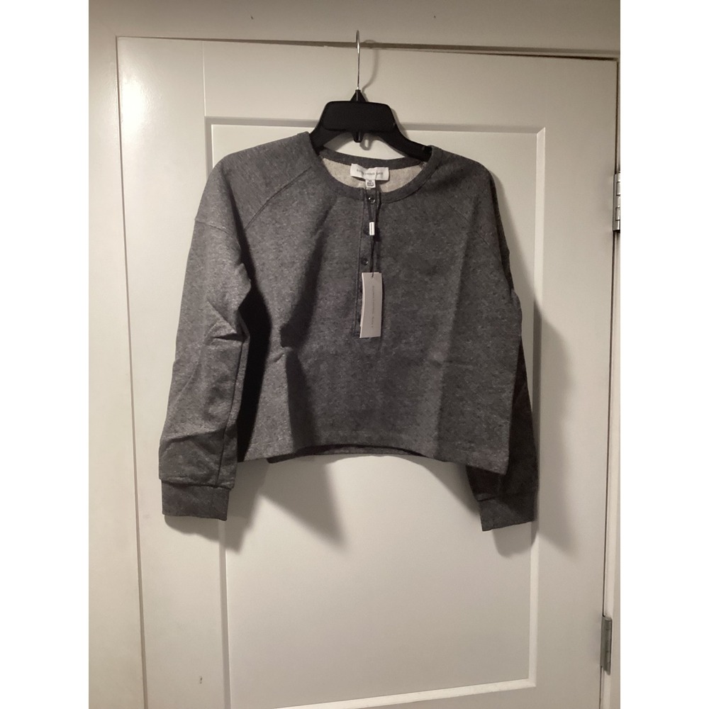 Something Navy Henley Sweatshirt Heather Gray Cropped Cotton SWET000770 XS